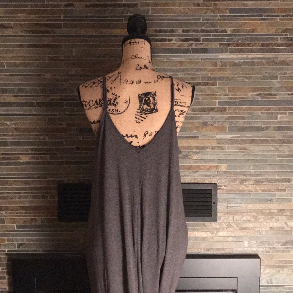 Grey Spaghetti Strap V-Neck Line Cami Maxi Dress - Picture 4 of 4